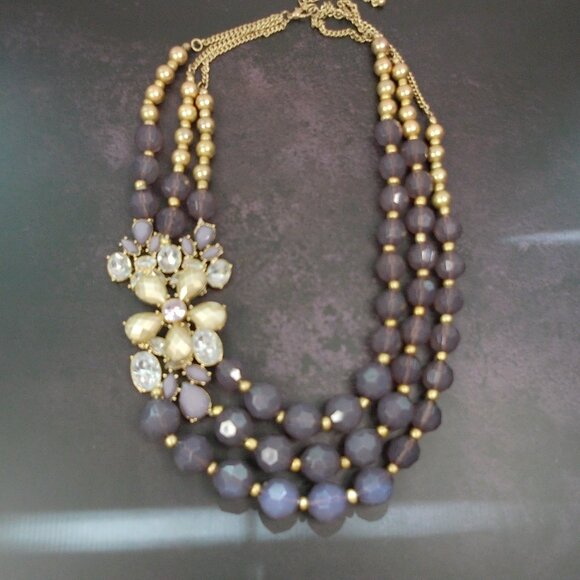 VTG Inspired 3 Strand Statement Necklace with Large 3D Offset Sparkling Flower - Picture 5 of 9